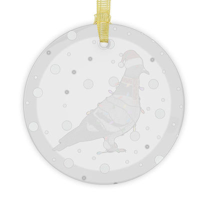 Pigeon as Santa Claus with Fairy Lights Christmas Glass Ornament