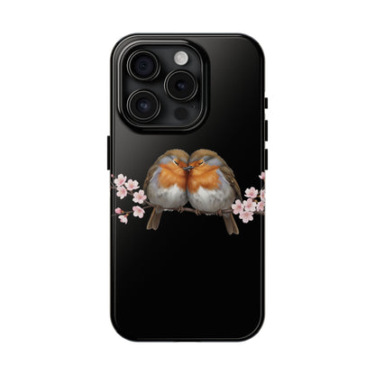 European Robin with Cherry Blossoms iPhone Case – Premium Tough Phone Cover Black