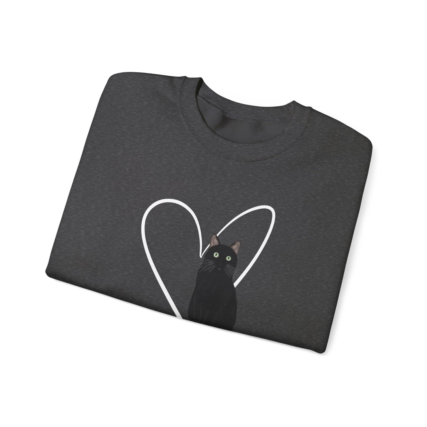 Black Cat with Heart Cat Lover Valentine's Day Sweatshirt