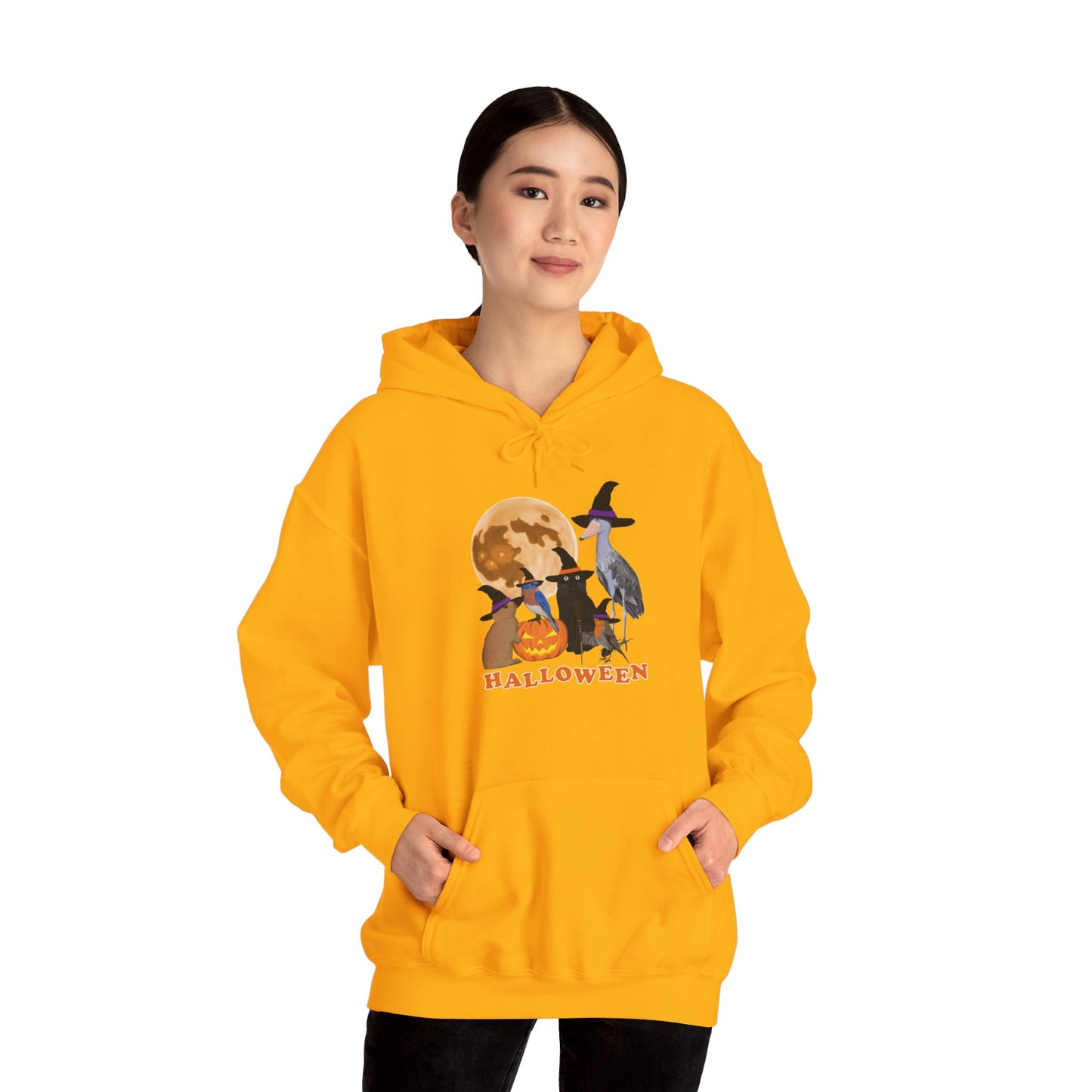 Bluebird Robin Shoebill with Cat and Bunny Halloween Bird Hoodie