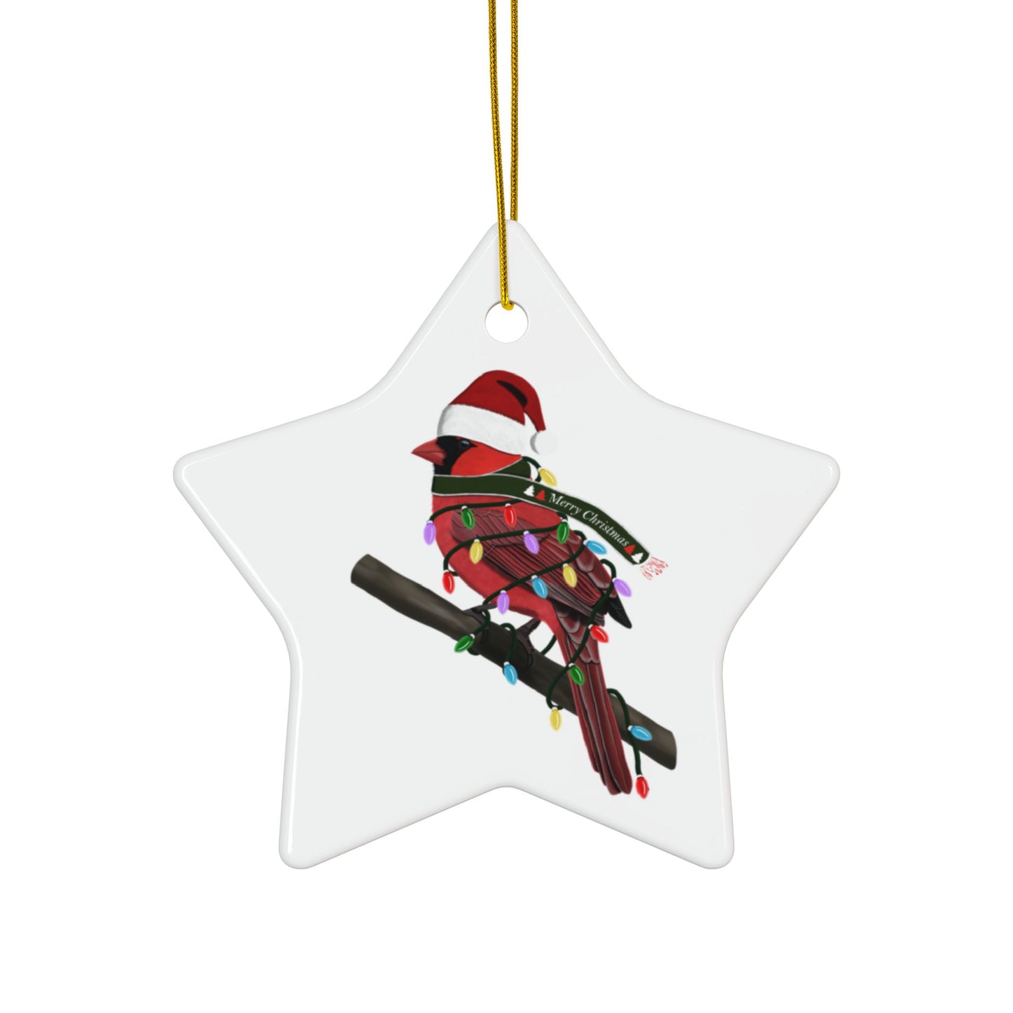 Cardinal as Santa Ceramic Bird Christmas Ornament | Durable Double-Sided Bird Lover Decor
