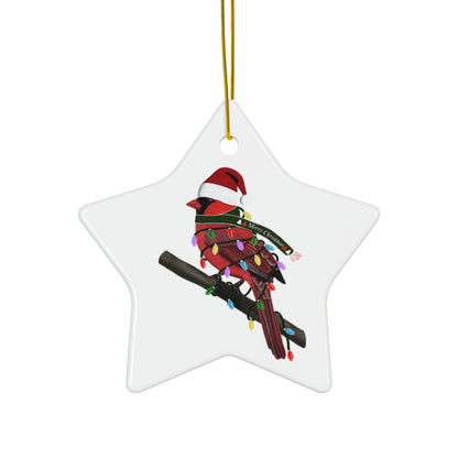 Cardinal as Santa Ceramic Bird Christmas Ornament | Durable Double-Sided Bird Lover Decor