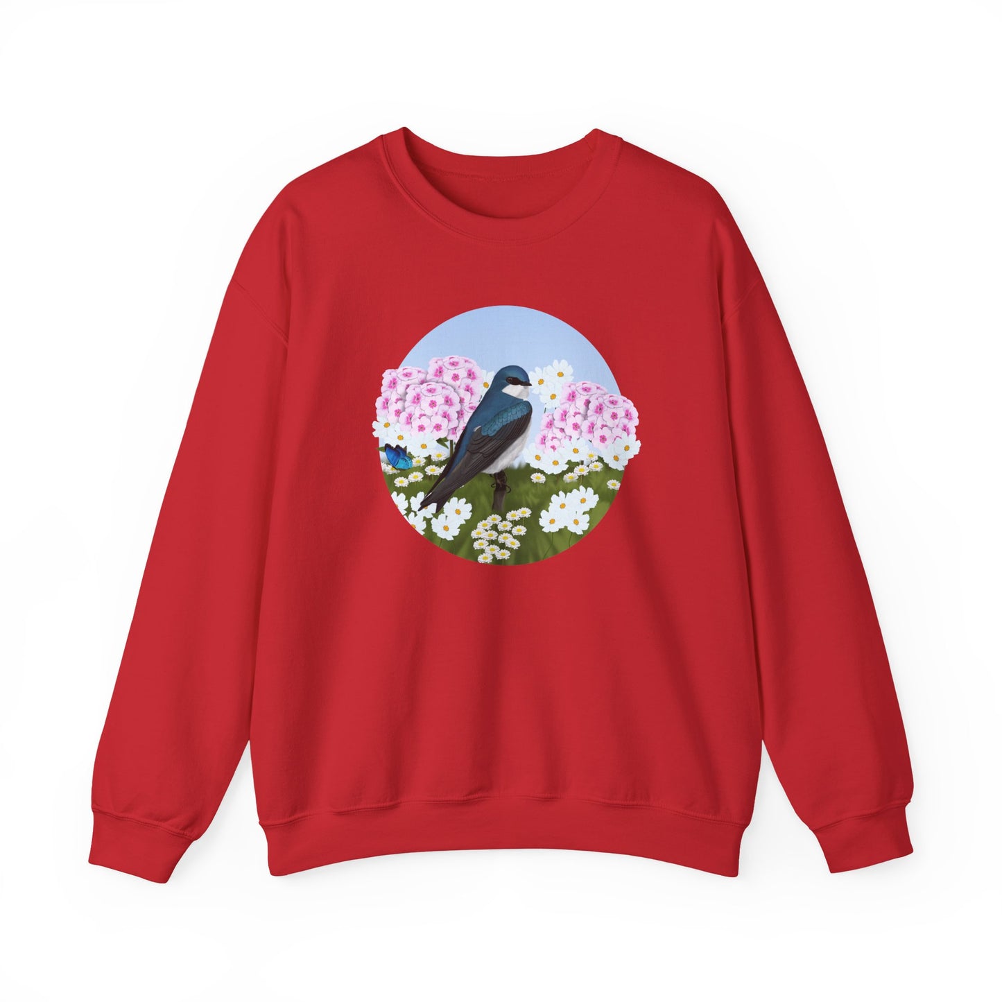 Tree Swallow with Summer Flowers Sweatshirt Birding & Bird Watching Bird Lovers