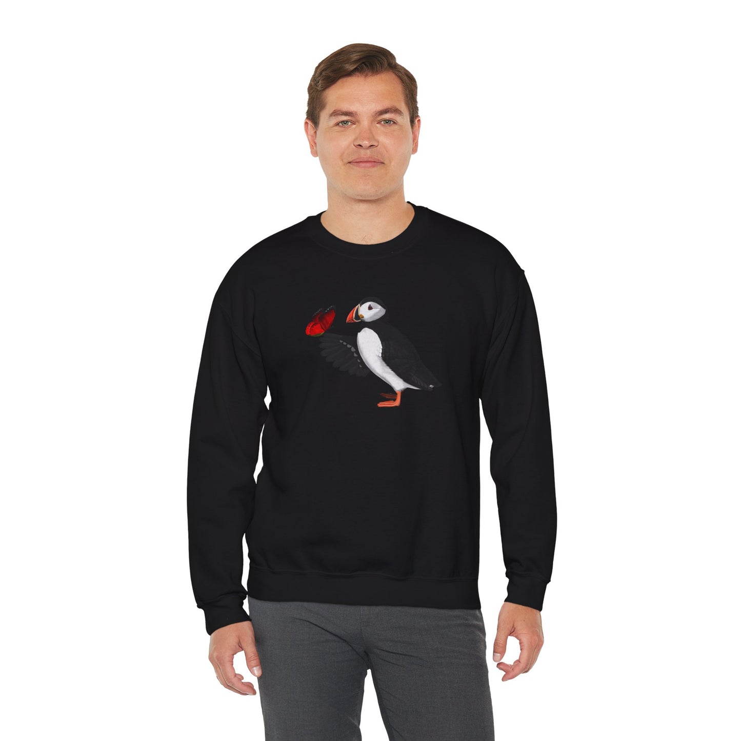 Puffin with Butterfly Bird Birding & Birdwatching Sweatshirt