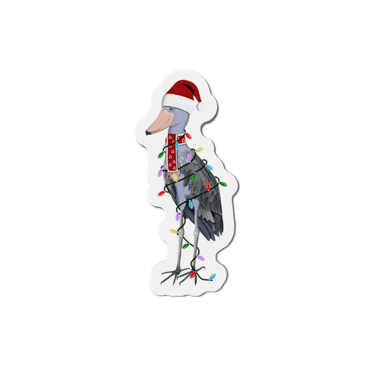 Shoebill with Fairy Lights and Scarf Christmas Bird Magnet