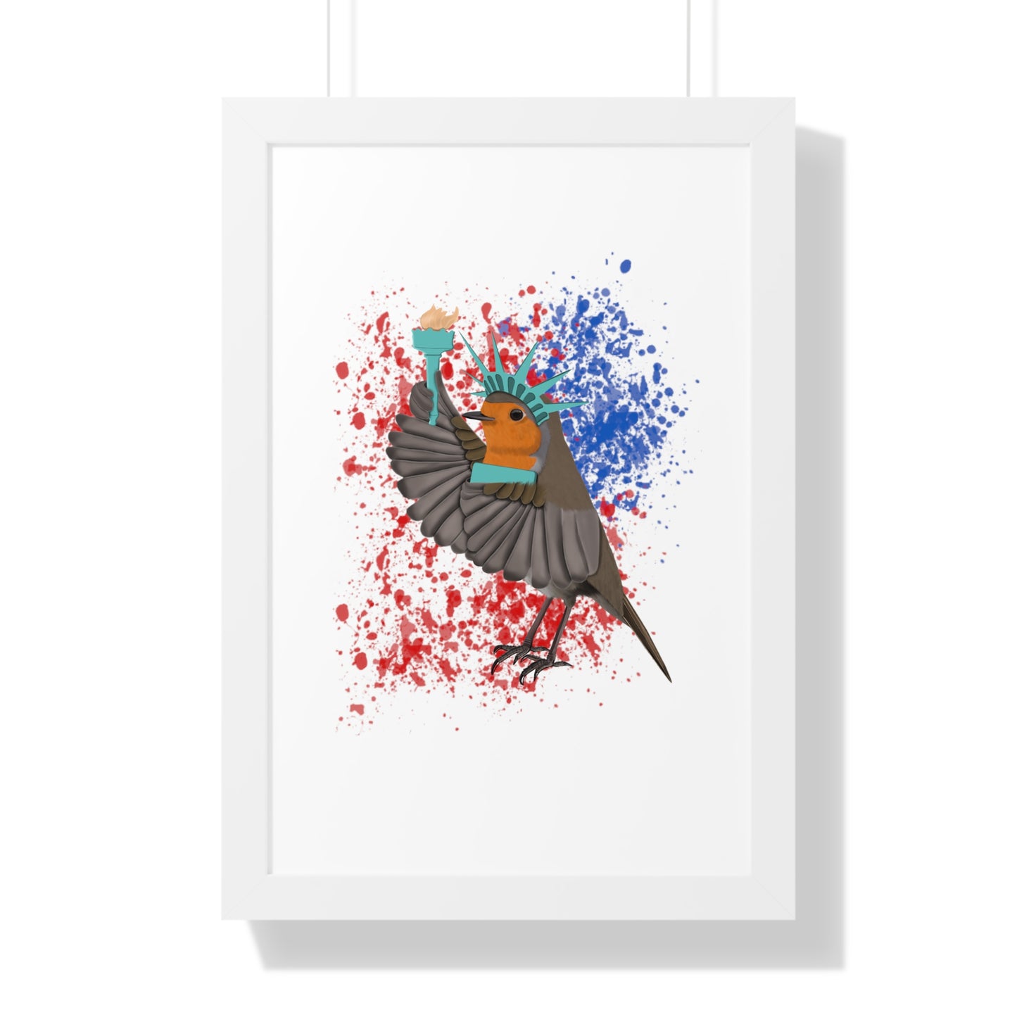 Robin 4th of July Independence Day Statue of Liberty Bird Framed Poster