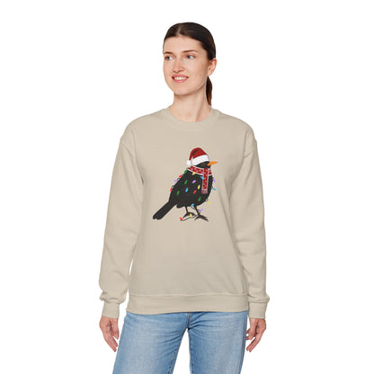 Blackbird with Fairy Lights Santa Claus Christmas Bird Sweatshirt