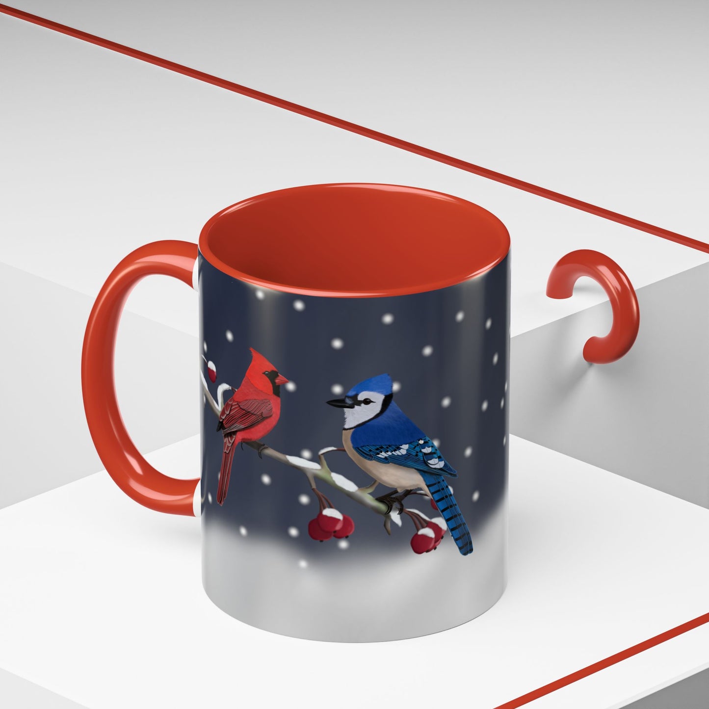 Blue Jay and Cardinal Bird Coffee Mug | Ceramic Christmas Gift for Bird Lovers