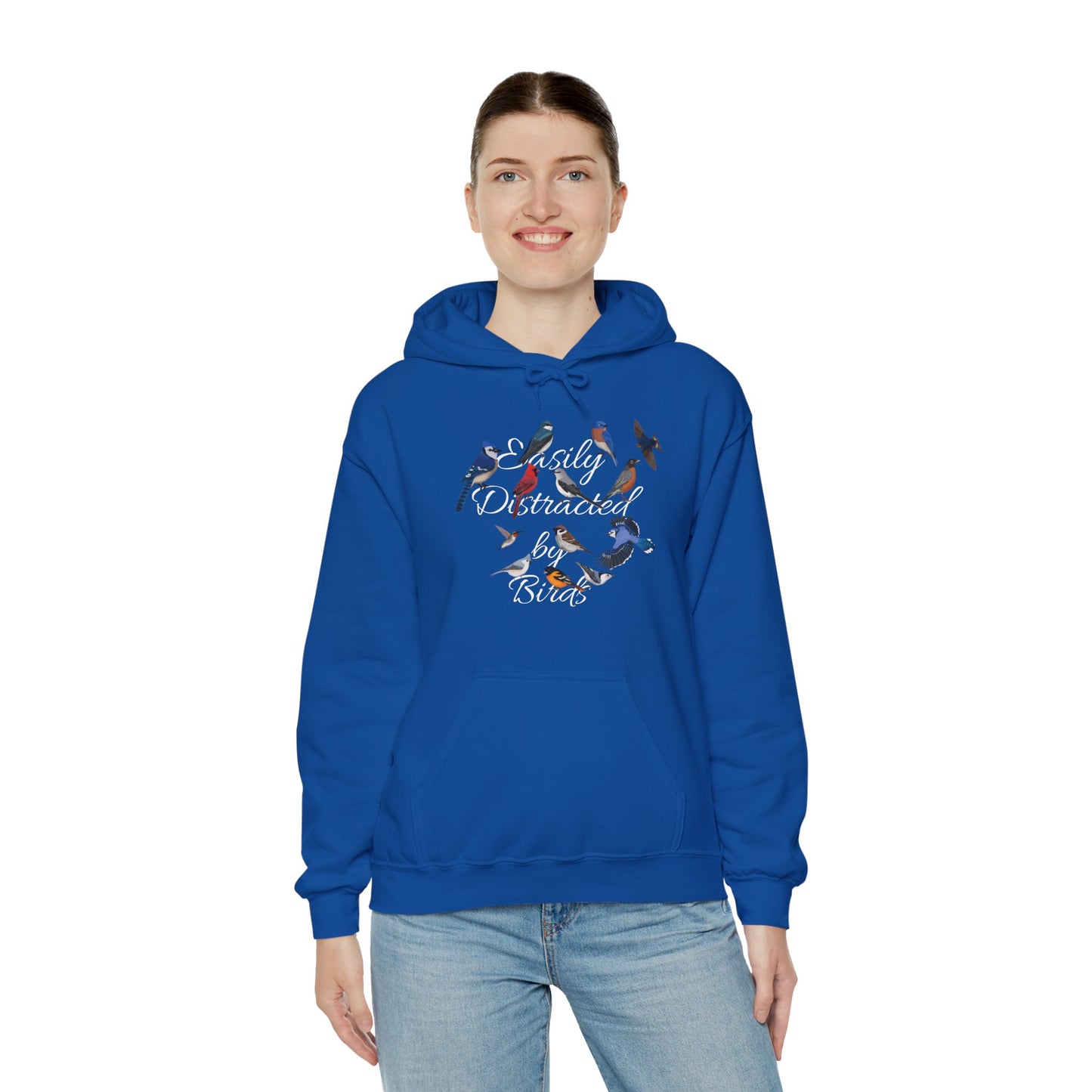 Easily Distracted by Birds Blue Jay Cardinal Hummingbird Hoodie