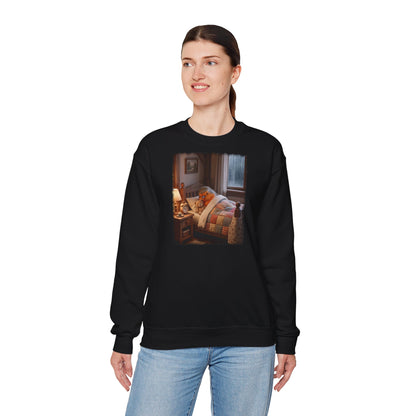 Süßes Rotkehlchen Sweatshirt im Bett mit Teddy | Kuscheliger Vogel Pullover für Langschläfer