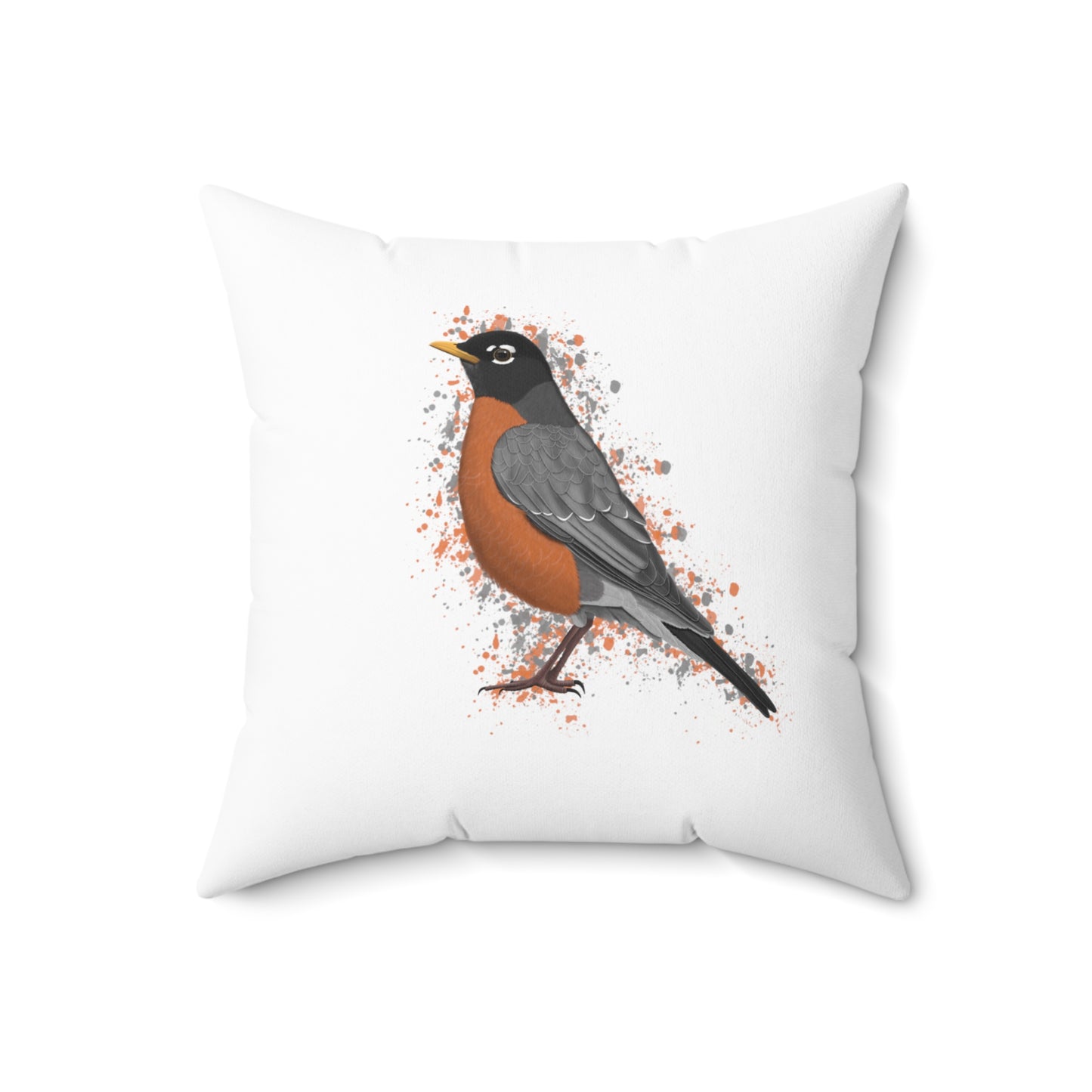 American Robin Bird Throw Pillow 18"x18" White