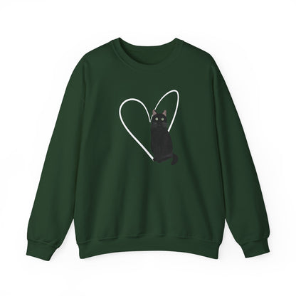 Black Cat with Heart Cat Lover Valentine's Day Sweatshirt