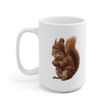 Eichhörnchen mit Strickpullover Weihnachtliche Tasse mit Tiermotiv – Ideal für Kakao & Kaffee