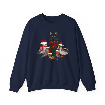 Robin Mallard Oriole Owl with Cat in a Box and Fairy Lights Birdwatcher Christmas Bird Sweatshirt