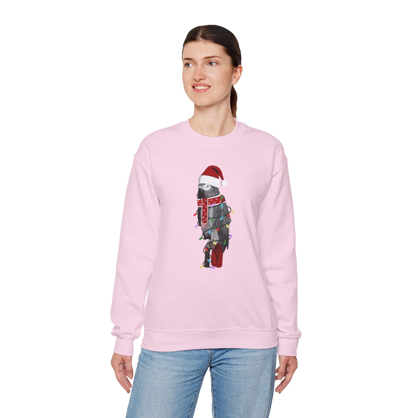 Grey Parrot with Fairy Lights Santa Claus Christmas Bird Sweatshirt