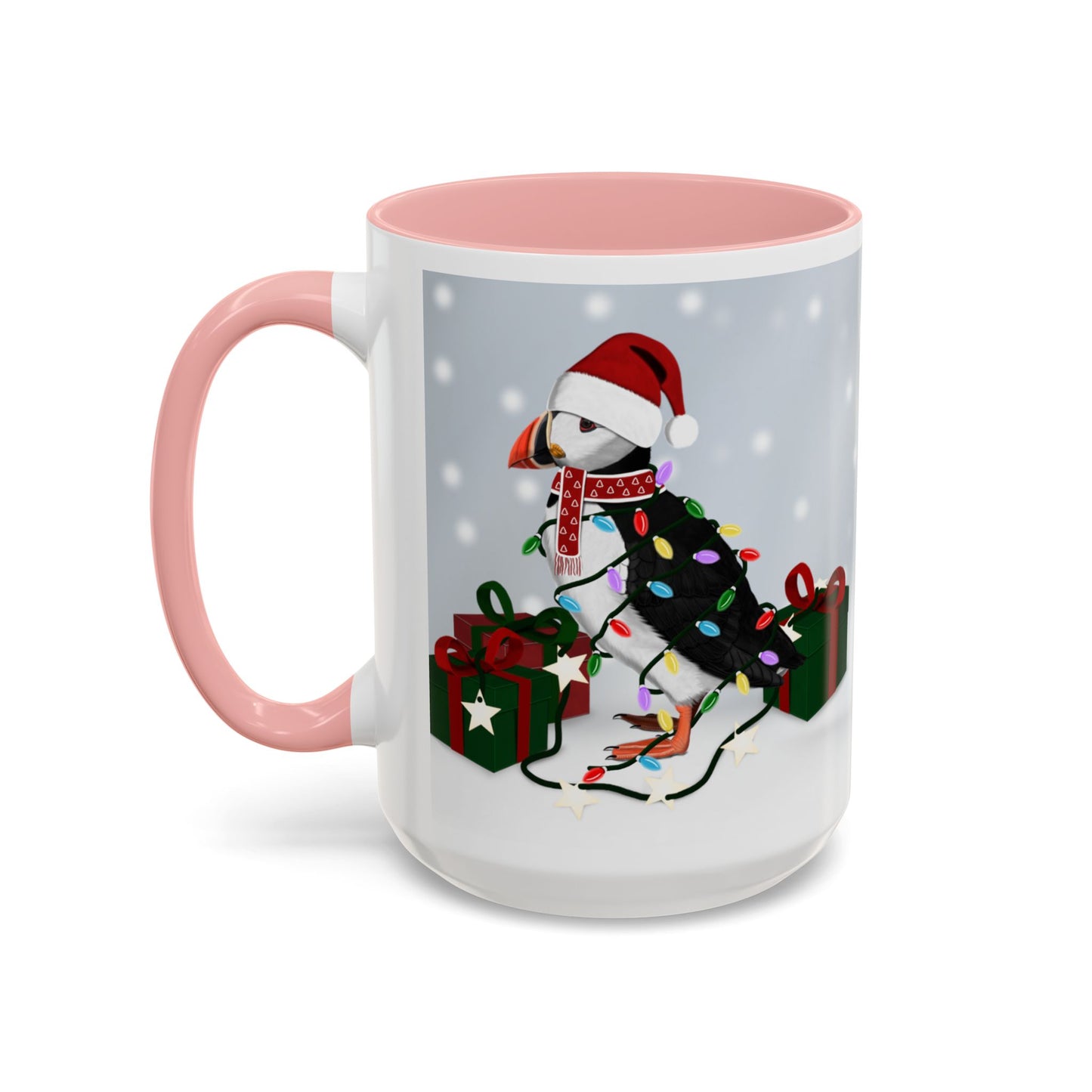 Puffin with Christmas Hat and Scarf Snow Bird Coffee Mug