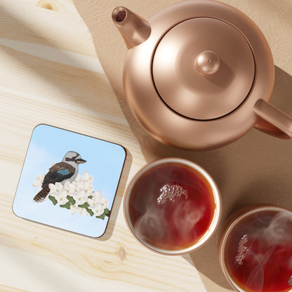 Kookaburra Apple Blossoms Bird Hardboard Coaster