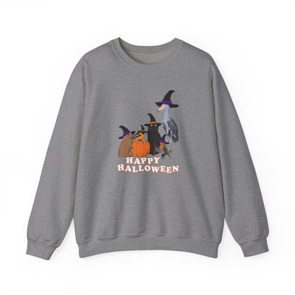 Robin Shoebill Oriole Rabbit with Cat Happy Halloween Birds Sweatshirt