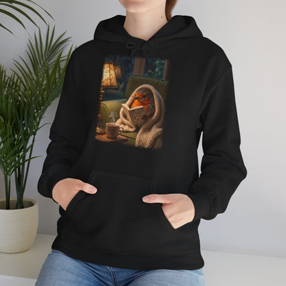 Gemütlicher Rotkehlchen Hoodie mit Lese-Motiv | Süßer Vogel Kapuzenpullover für Buchliebhaber