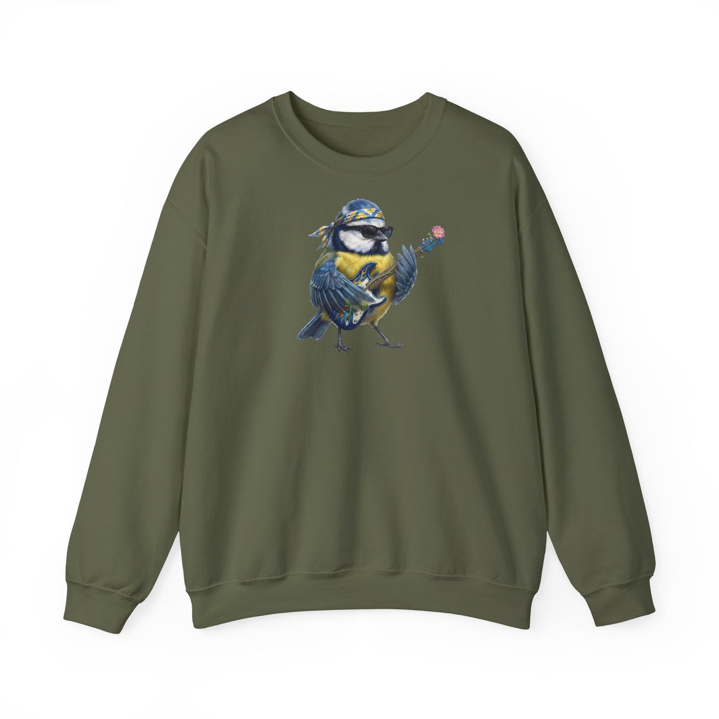 Bert Blaumeise Blumen-Gitarre Sweatshirt – Die Gartenvögel Band 2 Merch (Unisex)