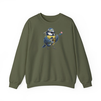 Bert Blaumeise Blumen-Gitarre Sweatshirt – Die Gartenvögel Band 2 Merch (Unisex)