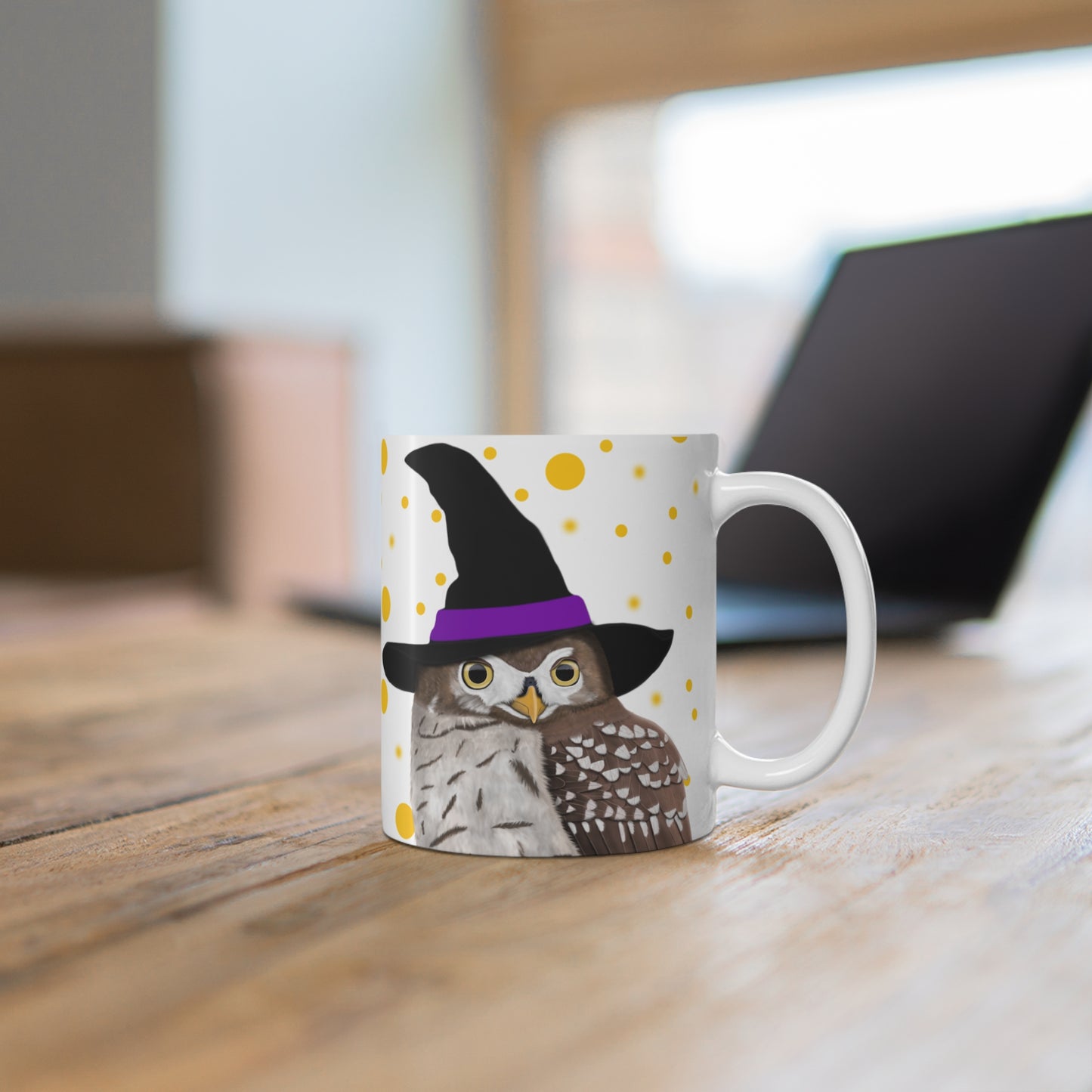 Owl with Witch Hat Halloween Bird Mug 11oz