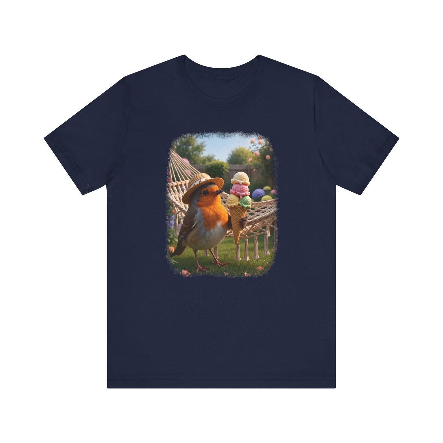 Robin Rosi Ice Cream in the Garden Premium T-Shirt for Bird Lovers