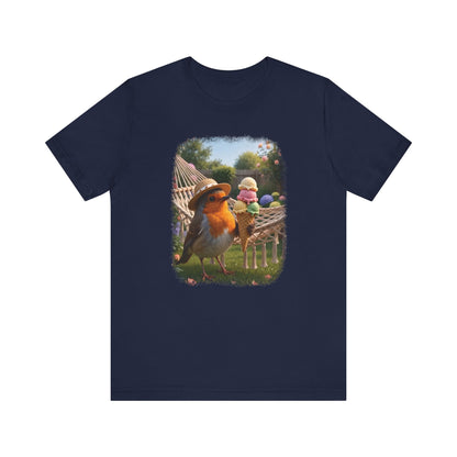 Robin Rosi Ice Cream in the Garden Premium T-Shirt for Bird Lovers