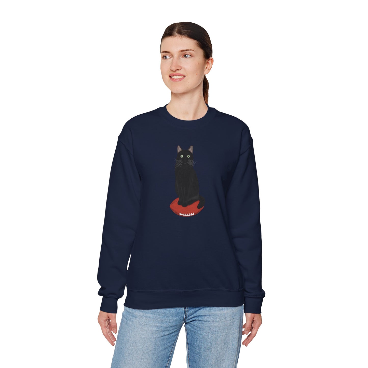 Black Cat with Football Cat Lover Sweatshirt