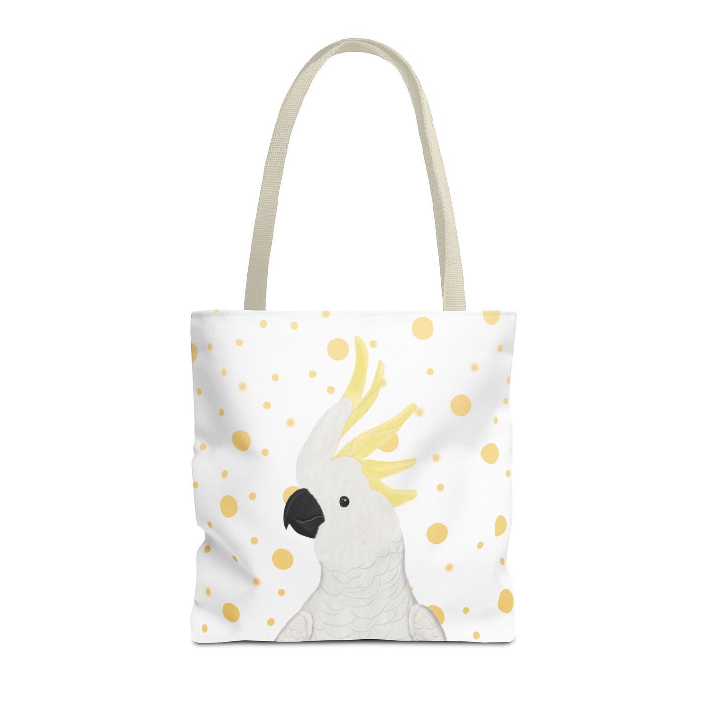 Cockatoo Golden Dots Bird Tote Bag 16"x16" White