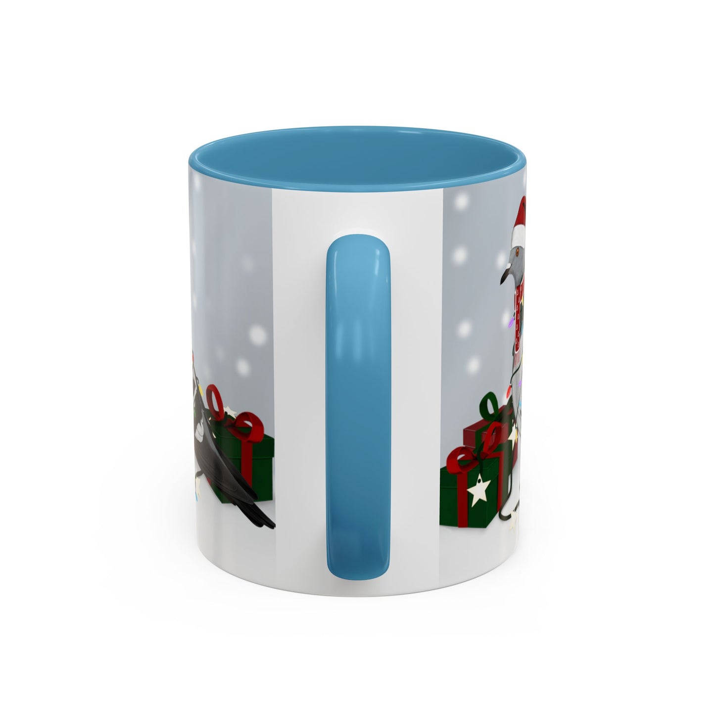 Pigeon with Christmas Hat and Scarf Snow Bird Coffee Mug