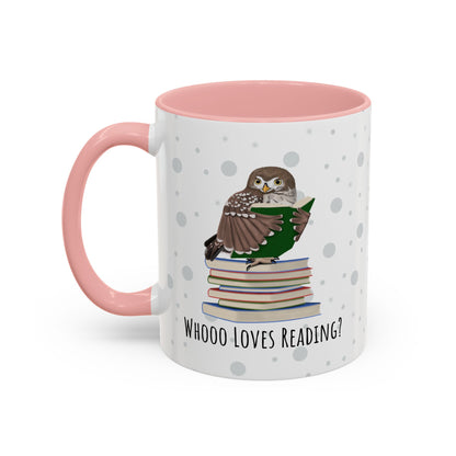 Whooo Loves Reading Owl Teacher Mug – Two-Tone Librarian & Book Lover Cup