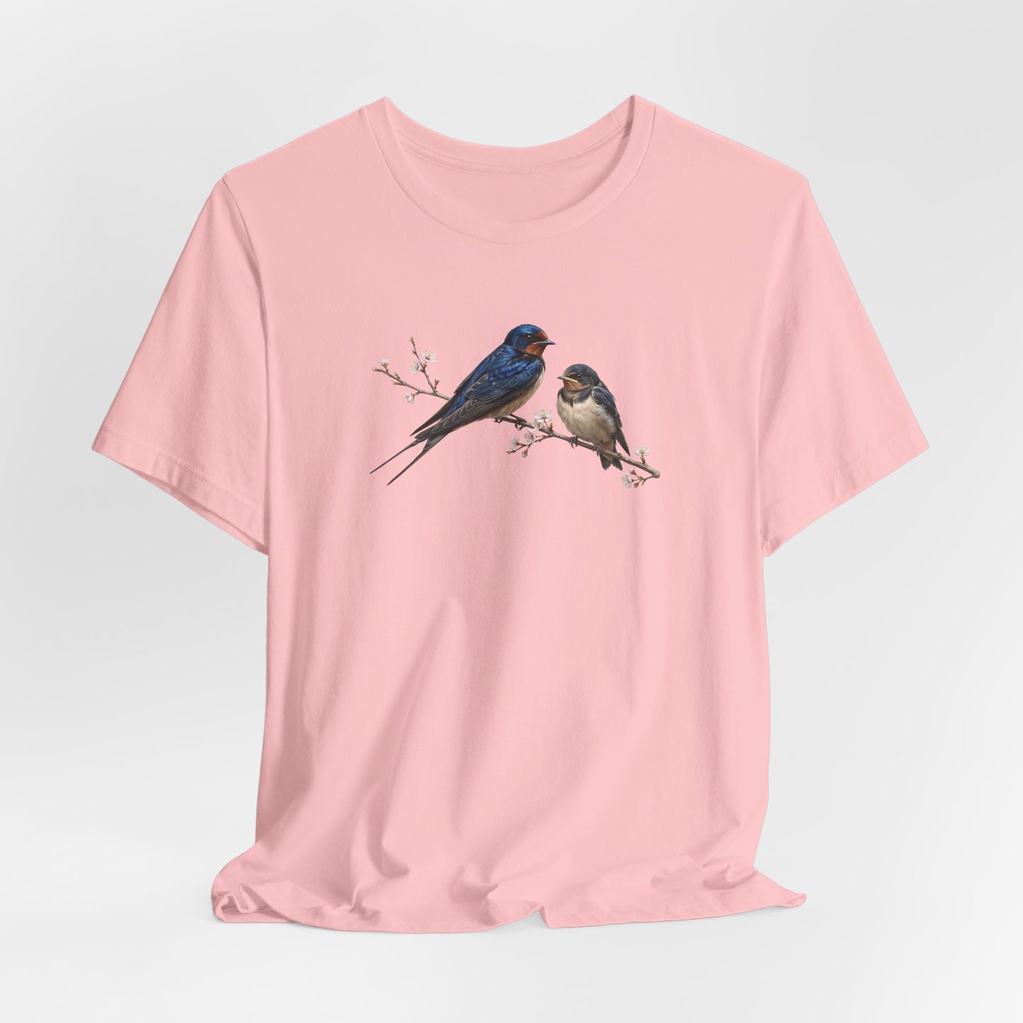 Barn Swallow & Fledgling T-Shirt | Spring Blossoms Unisex Graphic Tee