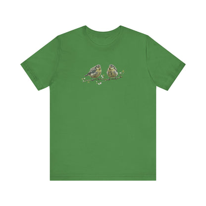 Blue Titmouse Fledgling T-Shirt | Spring Blossoms Unisex Graphic Tee for Bird Watchers