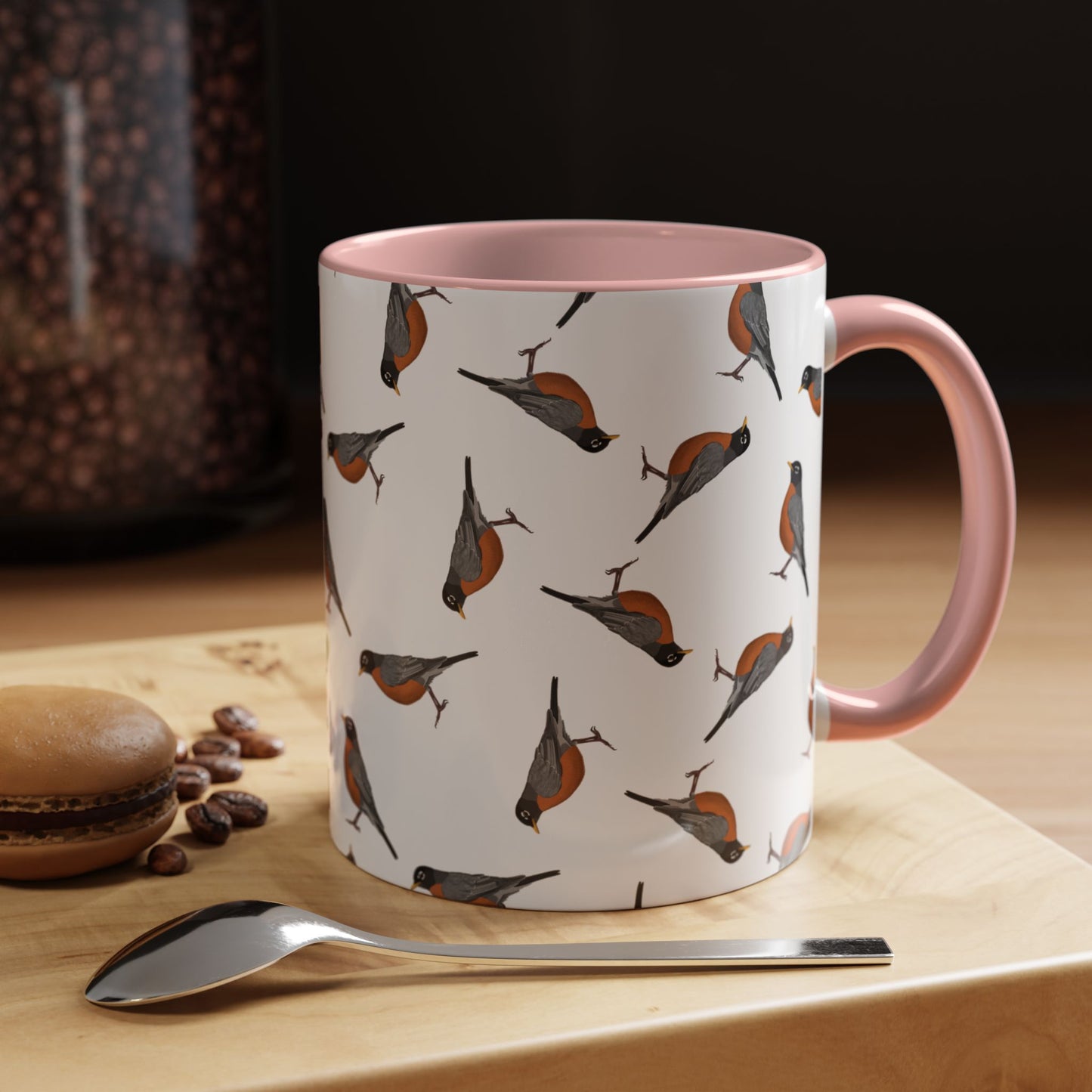 American Robin All-Over Pattern Accent Mug | Colorful Bird Lover Gift for Birdwatchers