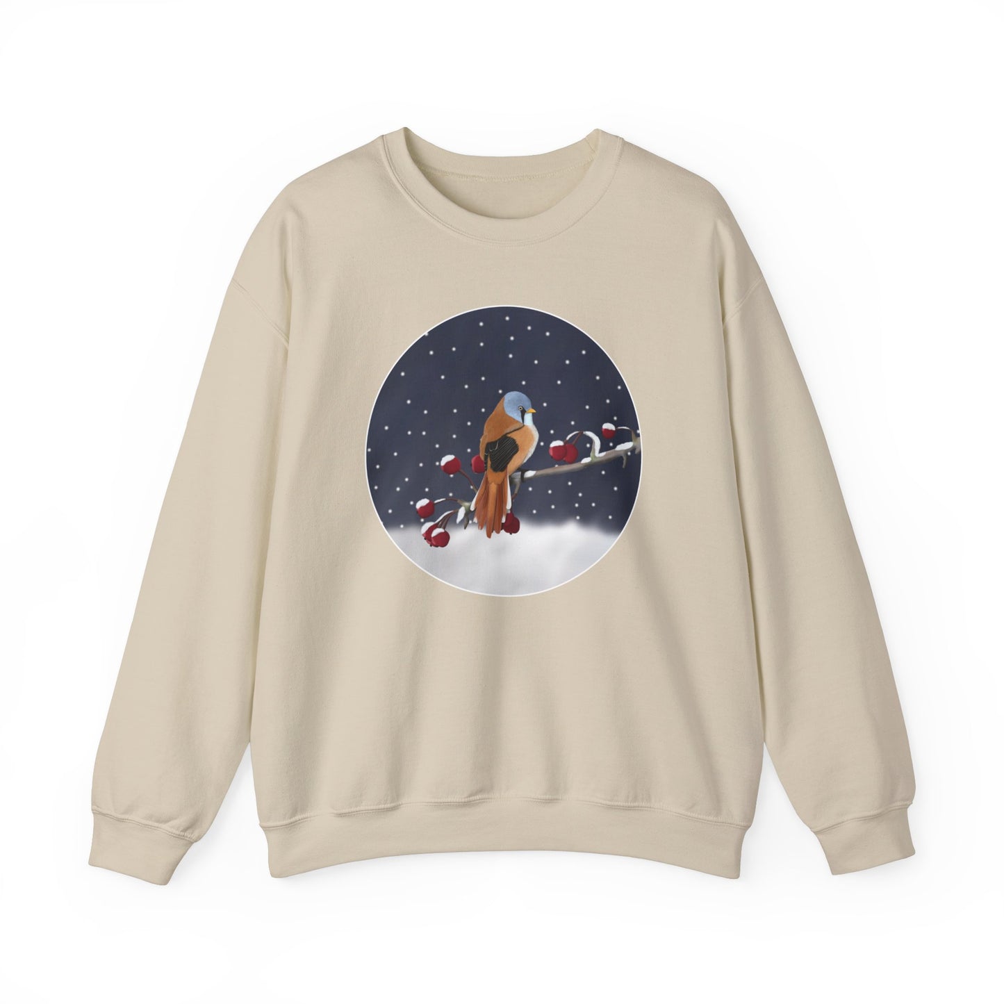 Bearded Reedling on a Winter Branch Birdwatcher Christmas Bird Sweatshirt