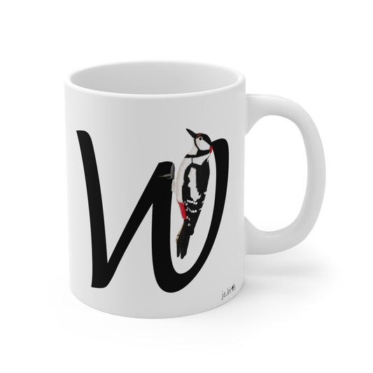woddpecker letter w bird mug