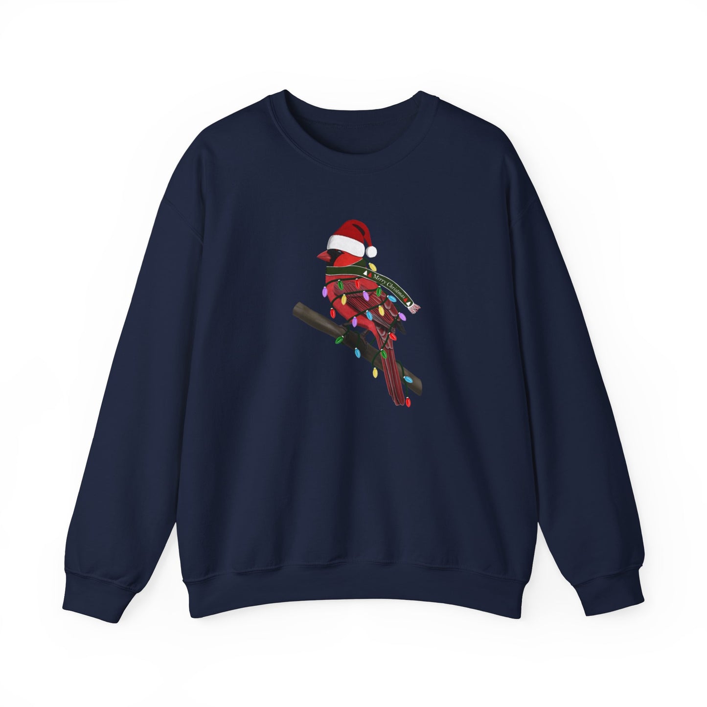 Cardinal with Fairy Lights Santa Claus Christmas Bird Sweatshirt