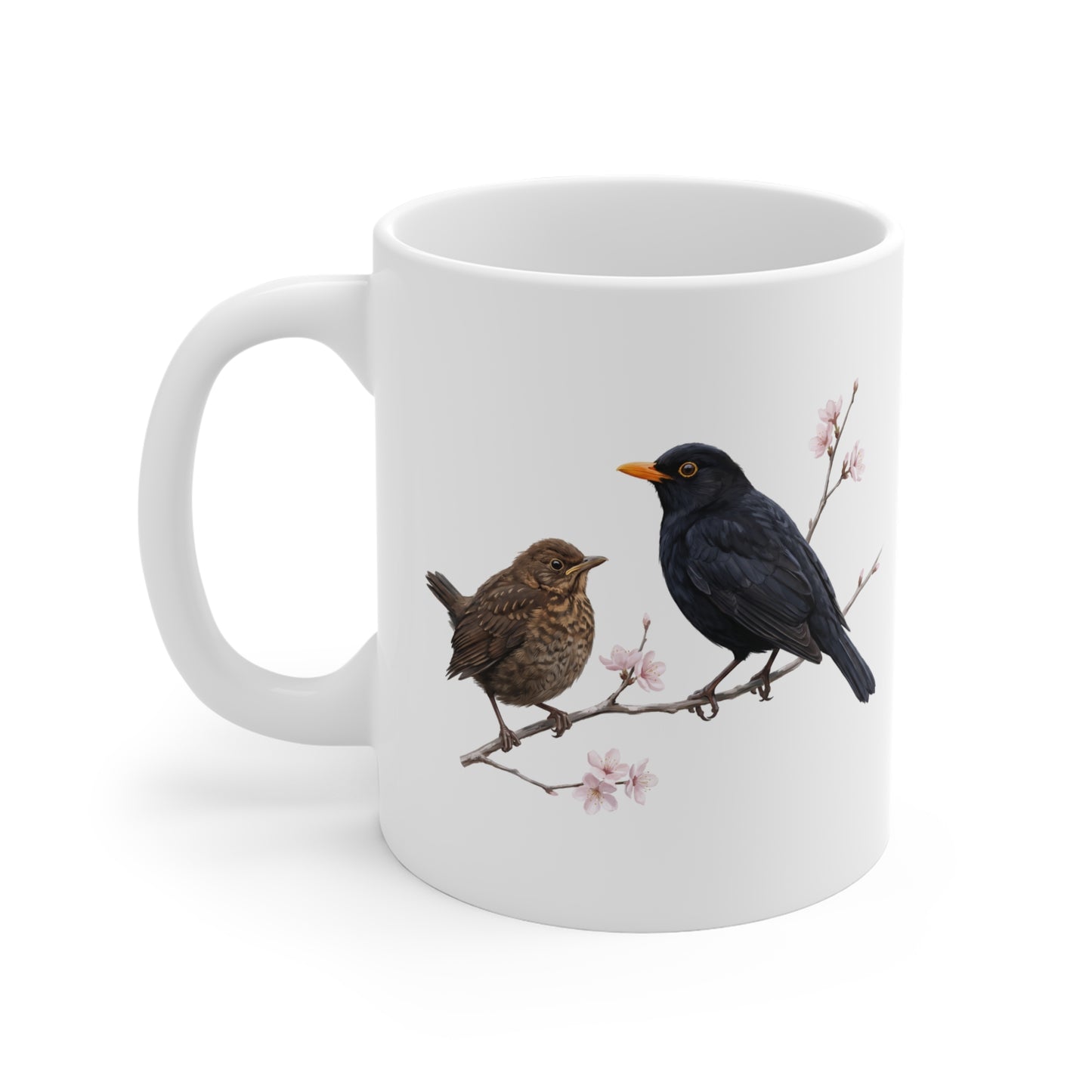 Amsel mit Ästling Premium Keramiktasse | Geschenk für Vogelbeobachter