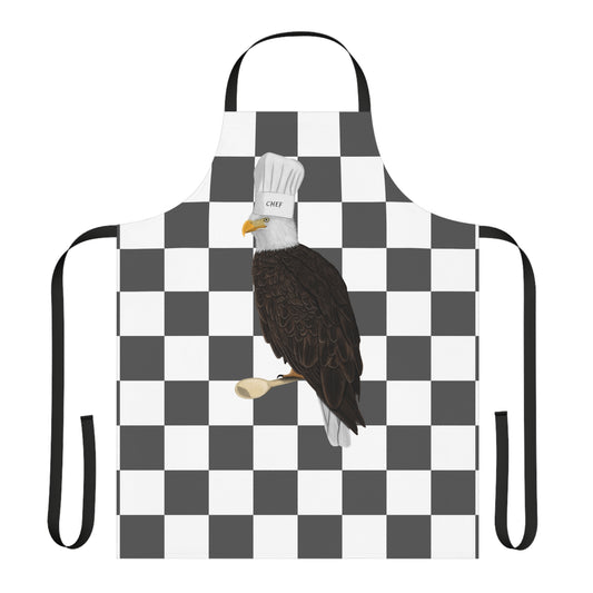 Bald Eagle Kitchen Chef Bird Art Apron Grey and White Checkered