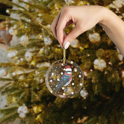 Tree Swallow as Santa Claus with Fairy Lights Christmas Glass Ornament