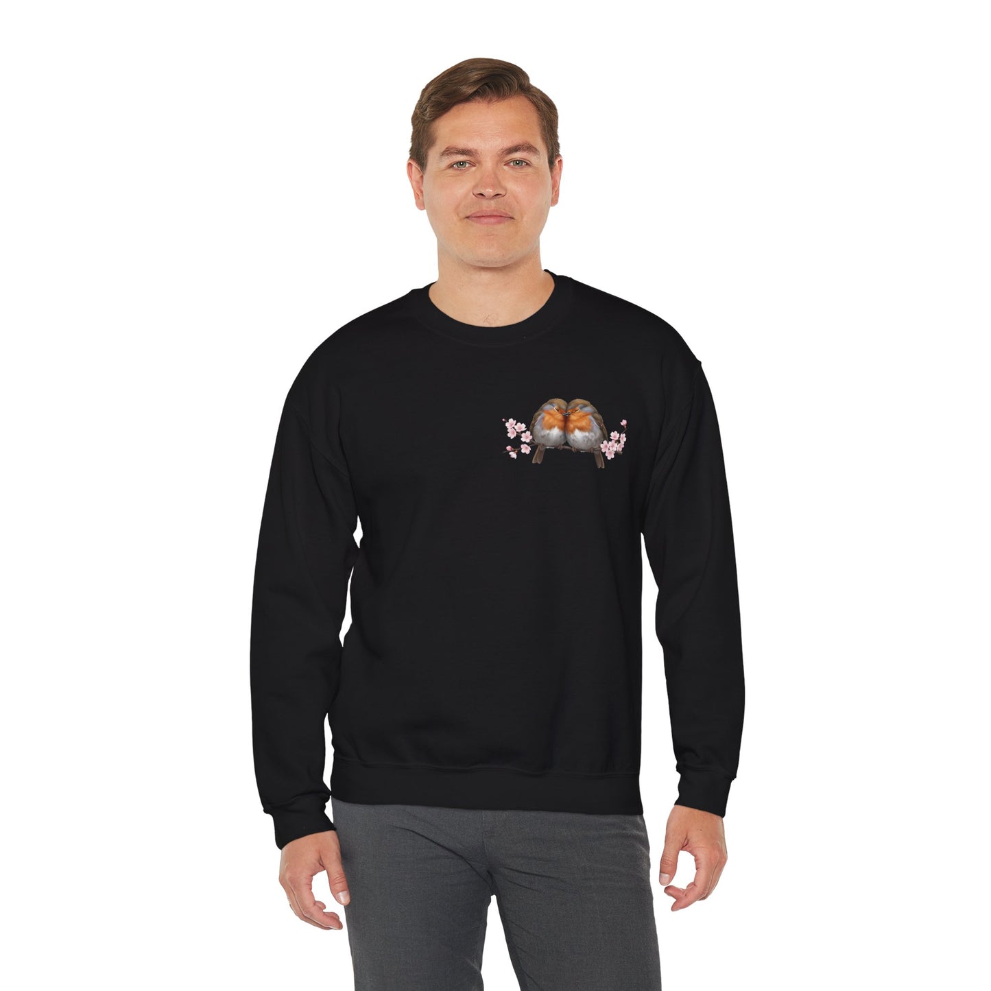 Robins Cherry Blossom Sweatshirt | Floral Bird Crewneck Cozy Spring Pullover – Animal Lover Gift,