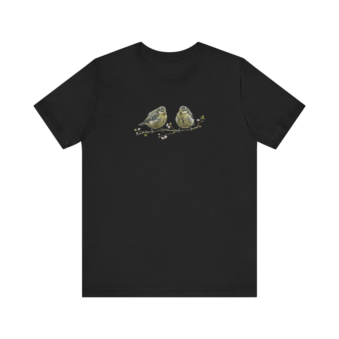 Blue Titmouse Fledgling T-Shirt | Spring Blossoms Unisex Graphic Tee for Bird Watchers