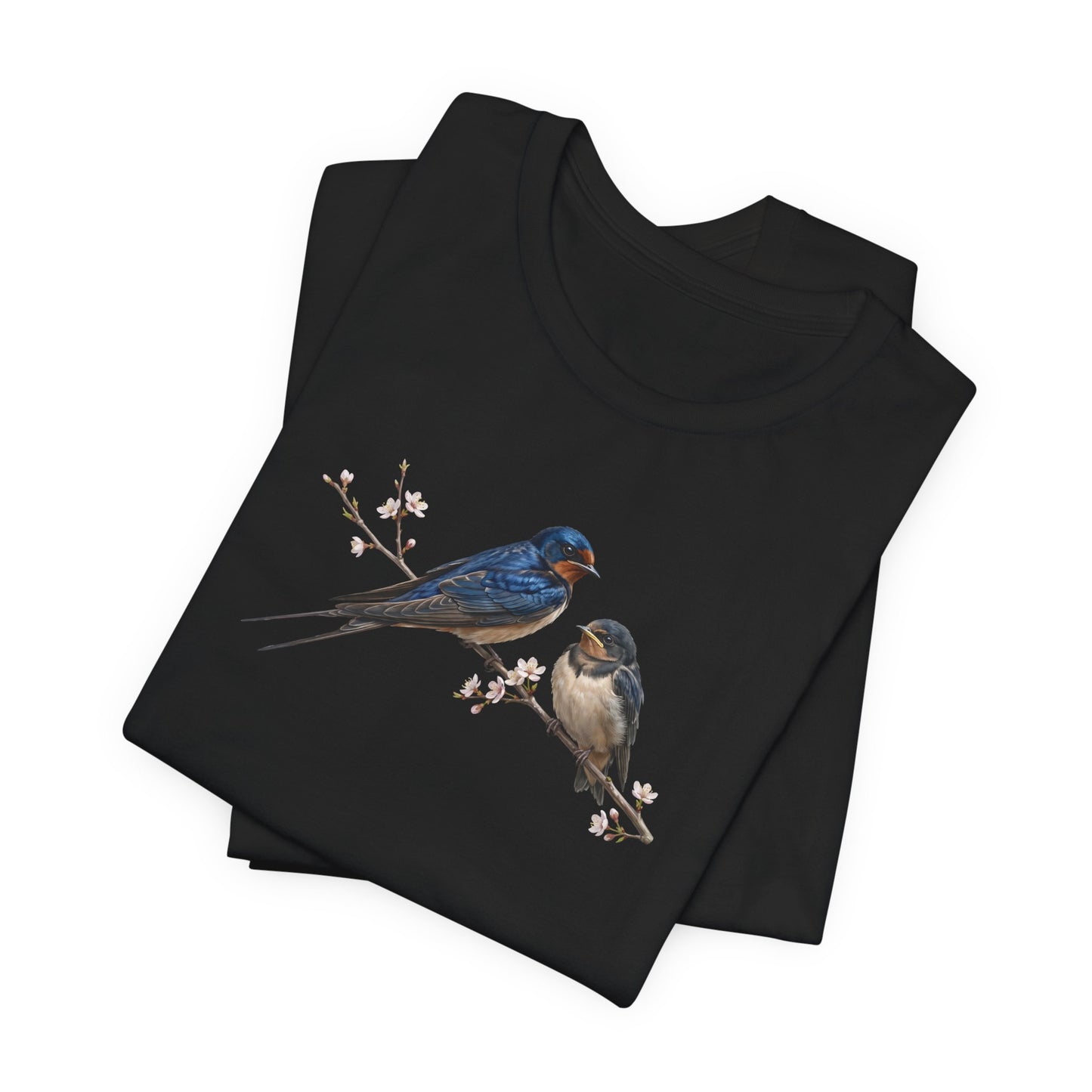 Barn Swallow & Fledgling T-Shirt | Spring Blossoms Unisex Graphic Tee