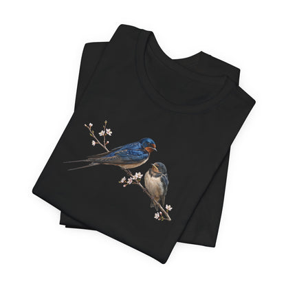 Barn Swallow & Fledgling T-Shirt | Spring Blossoms Unisex Graphic Tee