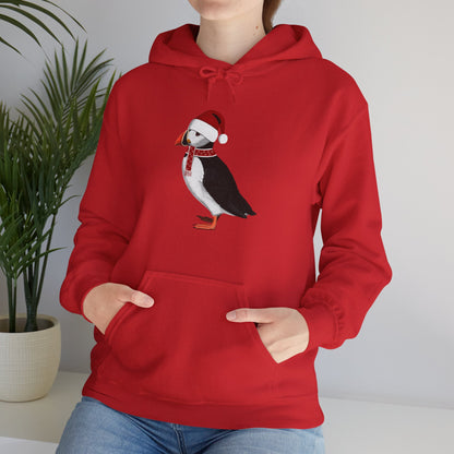 Puffin Christmas Bird with Santa Hat Birdwatcher Birdlover Hoodie