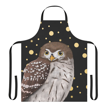 Owl Golden Dots Birdlover Bird Art Apron Black