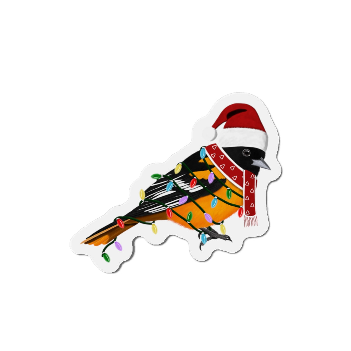 Baltimore Oriole with Fairy Lights and Scarf Christmas Bird Magnet