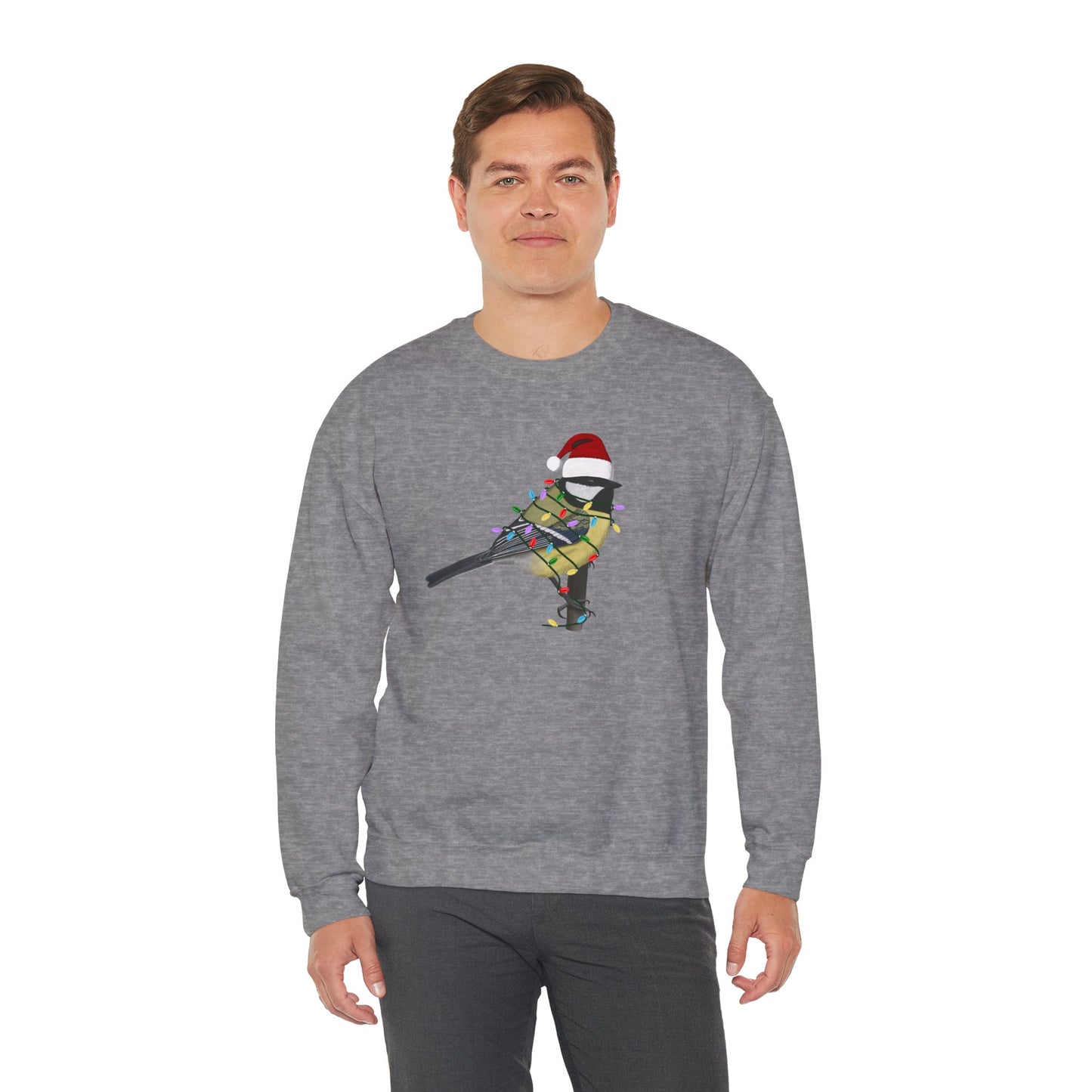 Chickadee with Fairy Lights Santa Claus Christmas Bird Sweatshirt