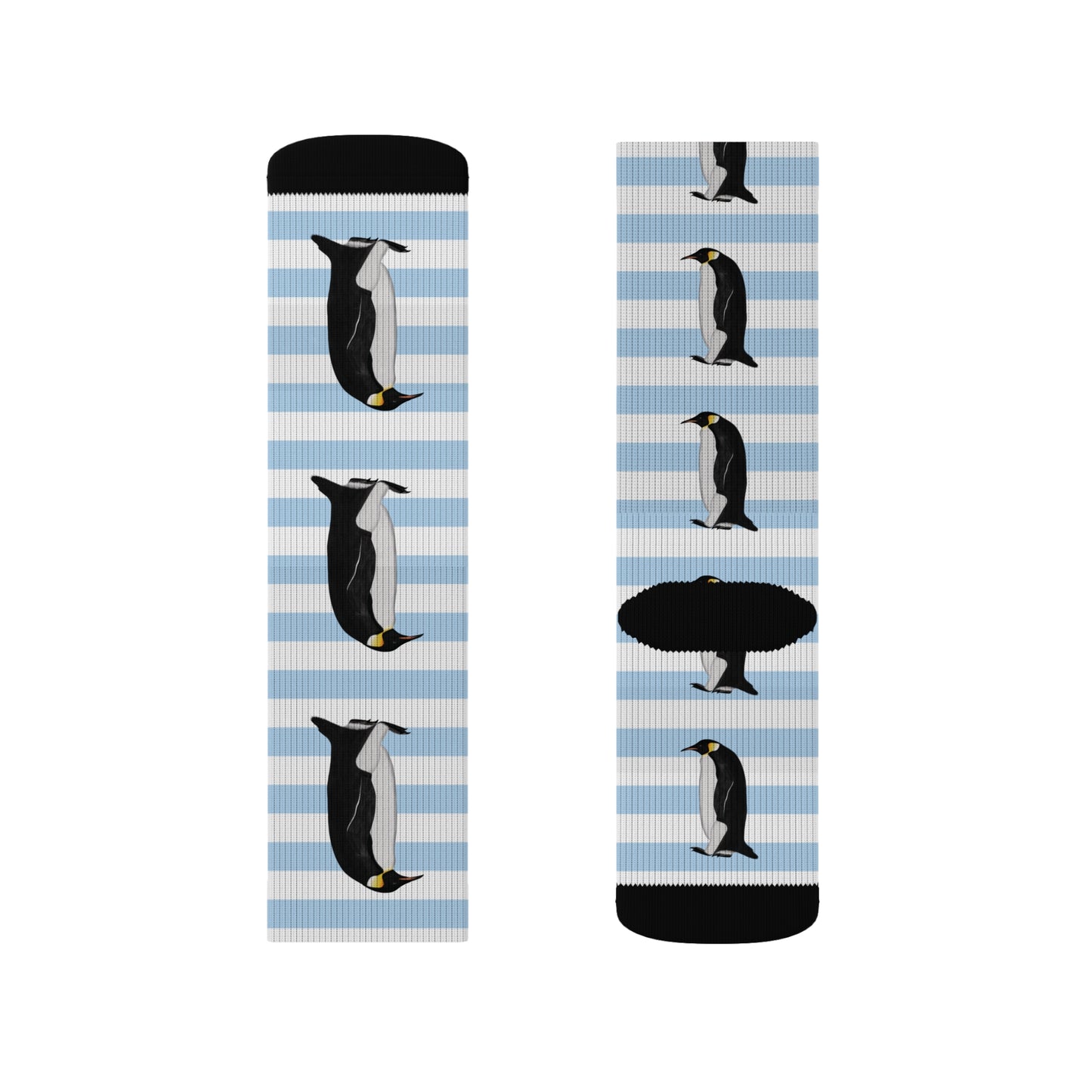 Penguin Bird Blue White Striped Socks